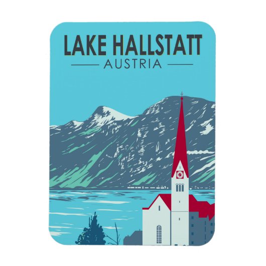 Lake Hallstatt Oostenrijk Reizen Kunst Vintage Magneet (Verticaal)
