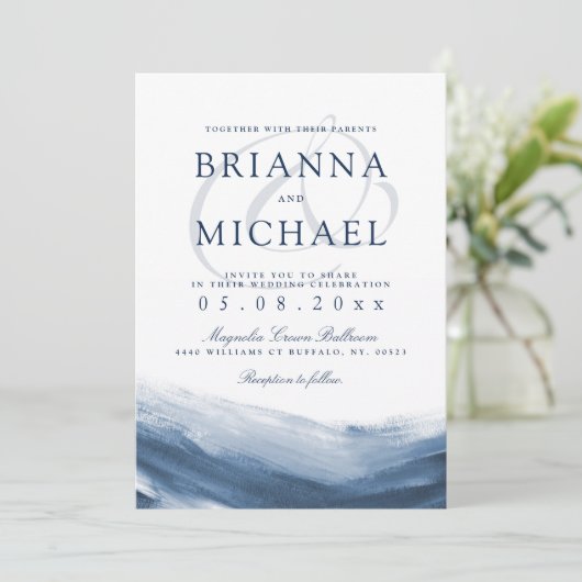 Lake Harbor Ochtend bruiloft uitnodiging (Staand voorkant)