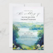 Lake Hills Zeilboten Waterverf Natuur bruiloft Kaart (Voorkant)