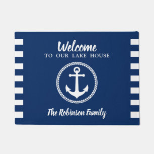 Lake House and Family Name met Anchor Navy Blue Deurmat