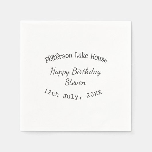 Lake house beach happy birthday add name date year servet (Voorkant)