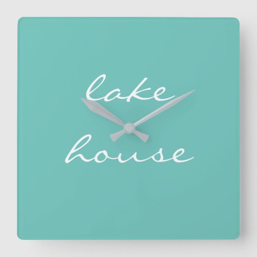 Lake House Blauwgroen Blue Aqua White Elegant Styl Vierkante Klok (Voorkant)