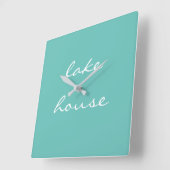 Lake House Blauwgroen Blue Aqua White Elegant Styl Vierkante Klok (Hoek)