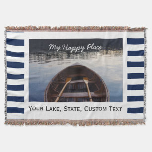 Lake House Custom Photo My Happy Place Striped Deken