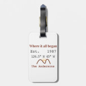 Lake house ets. Date year custom coordinates brown Bagagelabel (Achterkant verticaal)