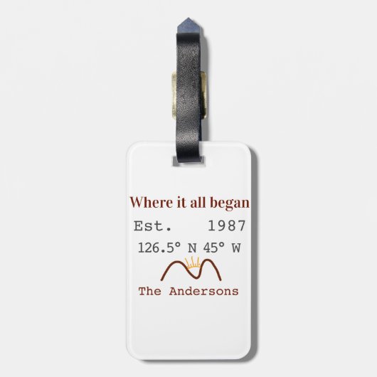 Lake house ets. Date year custom coordinates brown Bagagelabel (Achterkant verticaal)