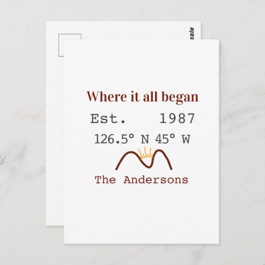 Lake house ets. Date year custom coordinates brown Briefkaart (Voorkant / Achterkant)