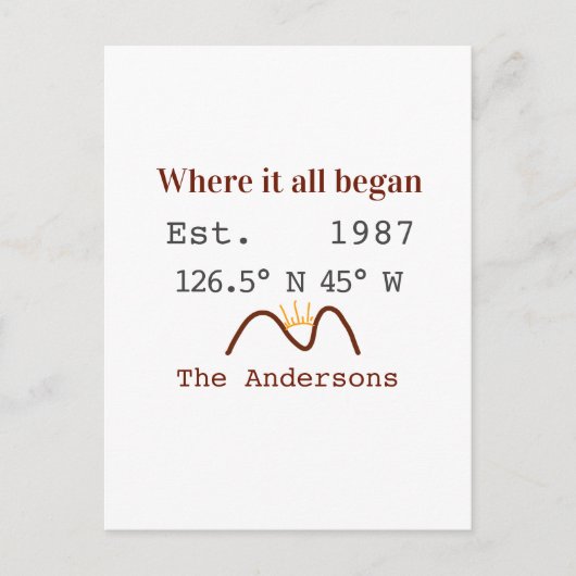 Lake house ets. Date year custom coordinates brown Briefkaart (Voorkant)