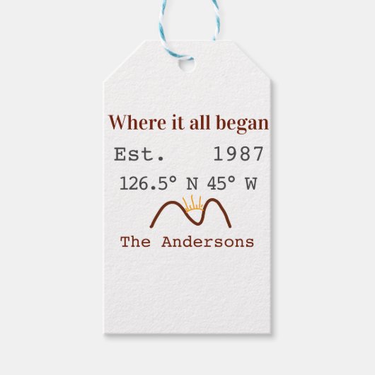 Lake house ets. Date year custom coordinates brown Cadeaulabel (Voorkant)