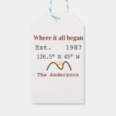 Lake house ets. Date year custom coordinates brown Cadeaulabel (Achterkant)