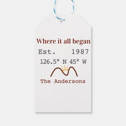 Lake house ets. Date year custom coordinates brown Cadeaulabel (Achterkant)