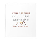 Lake house ets. Date year custom coordinates brown Notitieblok (Voorkant)