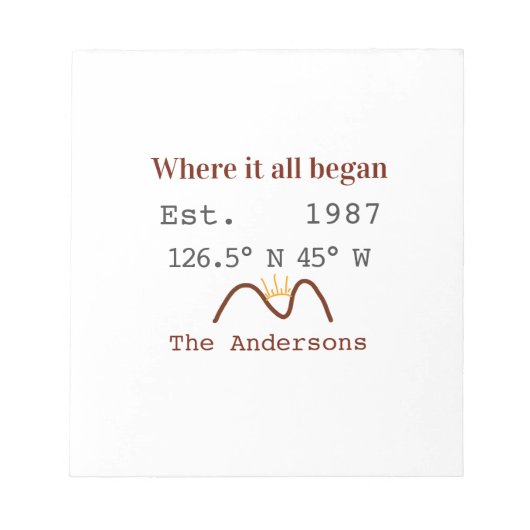 Lake house ets. Date year custom coordinates brown Notitieblok (Voorkant)