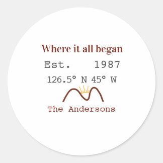 Lake house ets. Date year custom coordinates brown Ronde Sticker