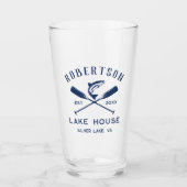 Lake House Familienaam Crossed Oars Vis Glas (Voorkant)