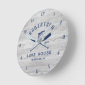 Lake House familienaam Rustic Grey Wood Ronde Klok (Hoek)
