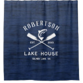 Lake House familienaam rustiek blauw hout Douchegordijn (Voorkant)