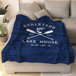 Lake House familienaam rustiek blauw hout Fleece Deken