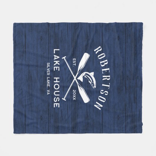 Lake House familienaam rustiek blauw hout Fleece Deken (Voorkant (Horizontaal))