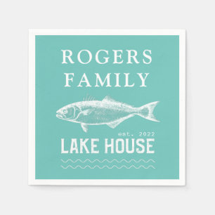 Lake House Familienaam Turquoise Blue Paper Servet