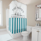 Lake House Good Friends Music Times Blue Stripe Douchegordijn (In situ)