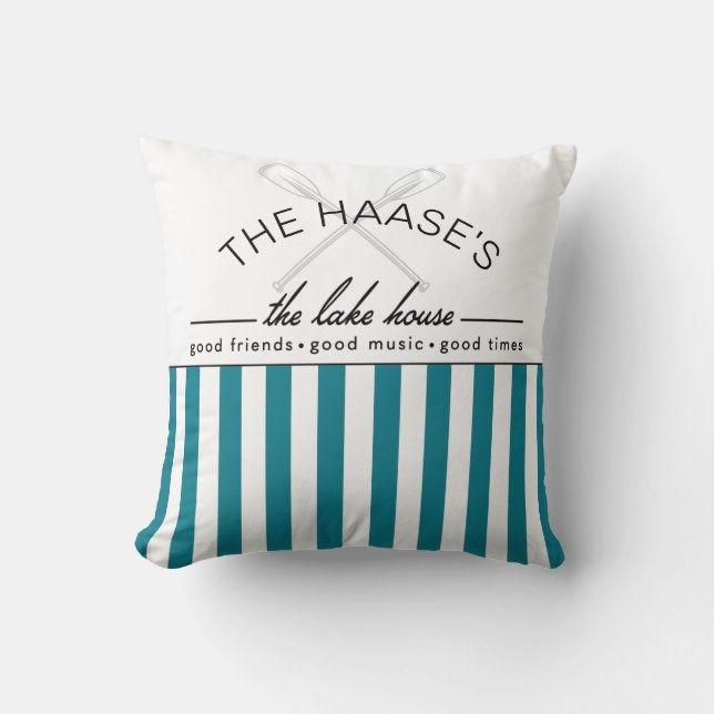 Lake House Good Friends Music Times Blue Stripe Kussen (Voorkant)