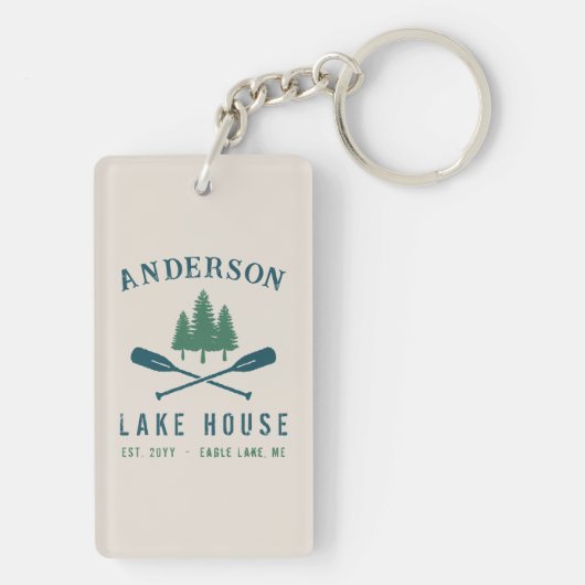 Lake House Modern Rustic Boat Oars Trees 2 Sided Sleutelhanger (achterkant)