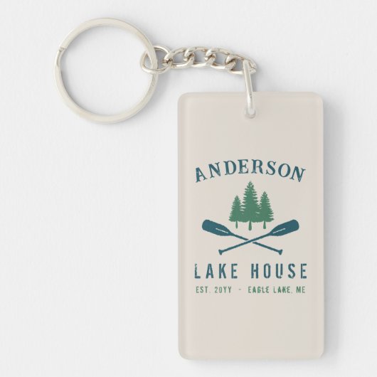 Lake House Modern Rustic Boat Oars Trees 2 Sided Sleutelhanger (Voorkant)