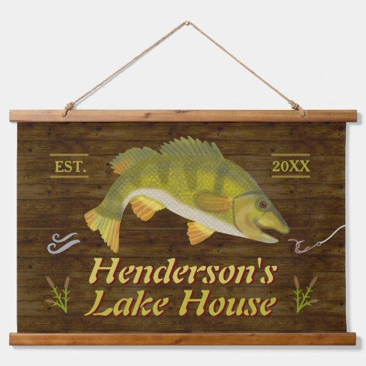Lake House Nautical Bass Fish Rustic Wood Custom Hangend Wandkleed (Voorkant)