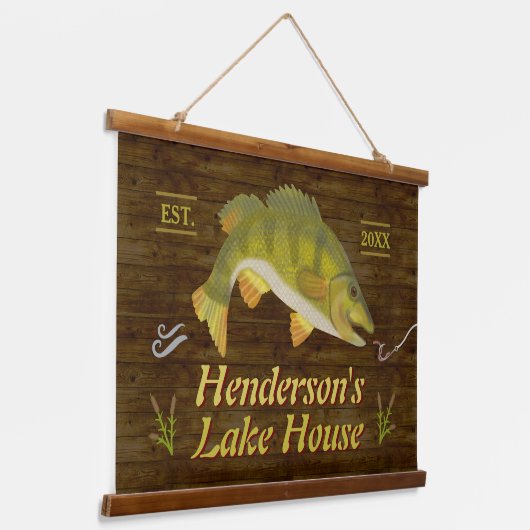 Lake House Nautical Bass Fish Rustic Wood Custom Hangend Wandkleed (Gebogen)