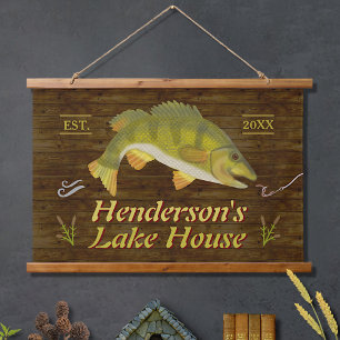 Lake House Nautical Bass Fish Rustic Wood Custom Hangend Wandkleed