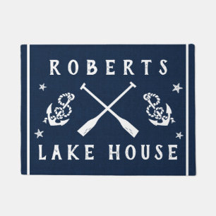 Lake House Navy White Paddles Anchors Custom Deurmat