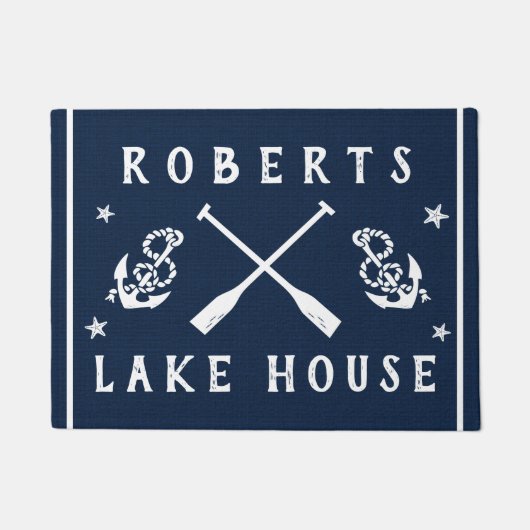 Lake House Navy White Paddles Anchors Custom Deurmat (Voorkant)