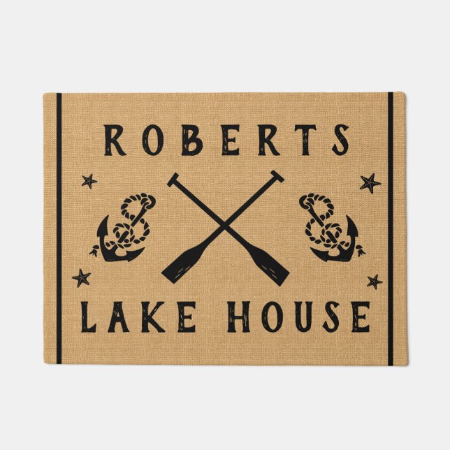 Lake House Paddles Anchors Custom Rustic Burlap Deurmat (Voorkant)