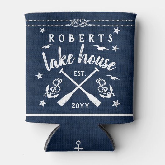 Lake House Paddles Ankers Custom Navy Striped Blikjeskoeler (Voorkant)