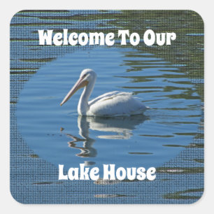 Lake House Pelican Wild Bird Home Welkom Vierkante Sticker