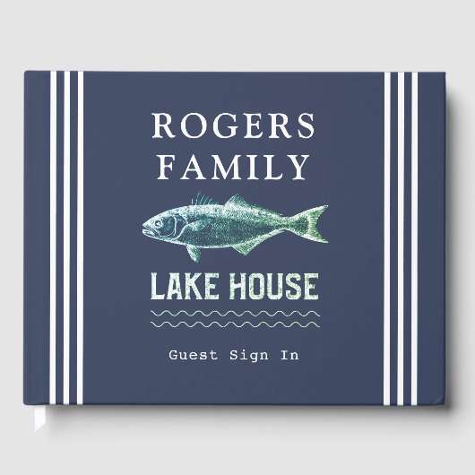 Lake House Personalized Vacation Rental Navy Blue Gastenboek (Voorkant)