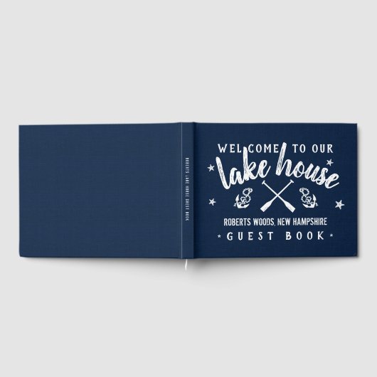 Lake House Personalized Vacation Rental Navy White Gastenboek (Volledig)