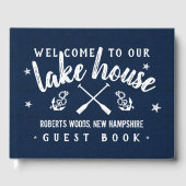 Lake House Personalized Vacation Rental Navy White Gastenboek (Voorkant)