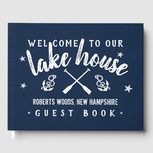 Lake House Personalized Vacation Rental Navy White Gastenboek (Voorkant)