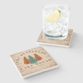 Lake House Rustieke Lake House Boat Waterverf Tree Stenen Onderzetter (Zijkant)