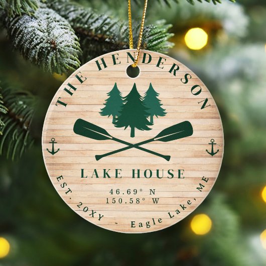 Lake House Rustieke Lake House Boot Oars Bomen Keramisch Ornament