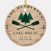 Lake House Rustieke Lake House Boot Oars Bomen Keramisch Ornament (Voorkant)