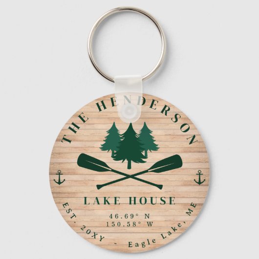 Lake House Rustieke Lake House Boot Oars Bomen Sleutelhanger (Voorkant)
