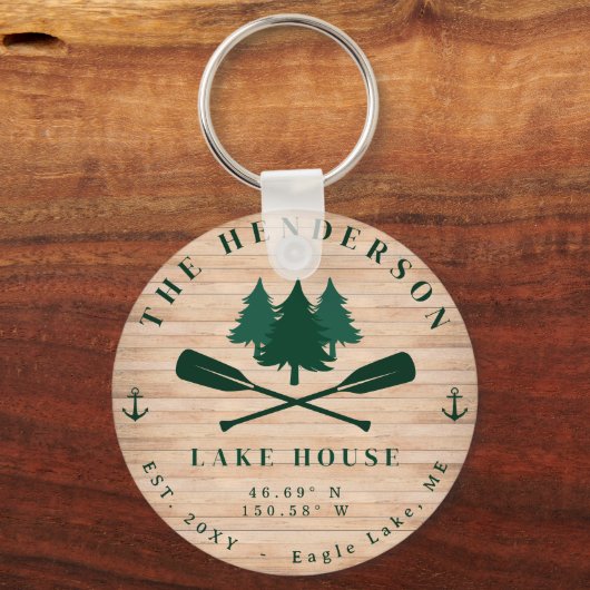 Lake House Rustieke Lake House Boot Oars Bomen Sleutelhanger (Voorkant)