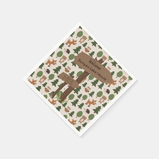 Lake House Schattige Rustic Forest Animals Custom Servet (Hoek)