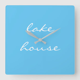 Lake House Sky Blue Aqua White Elegant Cool Gray Vierkante Klok