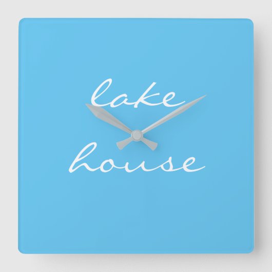 Lake House Sky Blue Aqua White Elegant Cool Gray Vierkante Klok (Voorkant)