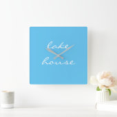 Lake House Sky Blue Aqua White Elegant Cool Gray Vierkante Klok (Huis)