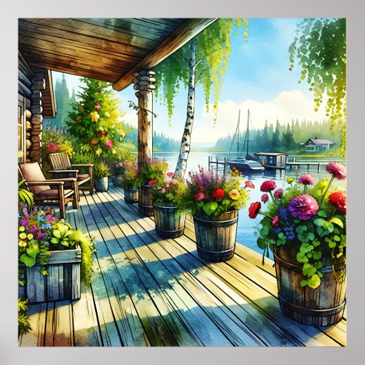 Lake House Uitzicht | Dekdek over de baai kijken Poster (Voorkant)